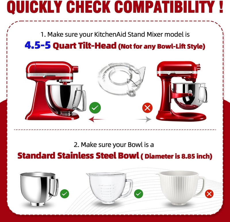 JAYOBGO Pouring Shield for KitchenAid Tilt Head 4.5-5QT Mixer,Fit for Stainless Steel Bowls (Only),Food Grade Pouring Shield Mixers Bowl Cover Splash Guard for Kitchen aid Accessories and Attachments,Upgraded - Image 2